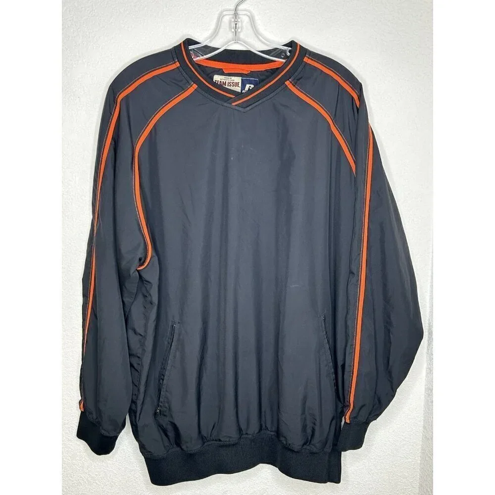 Russell Athletic Windbreaker Men M Team Issue Black Orange Pullover Warm Up Golf